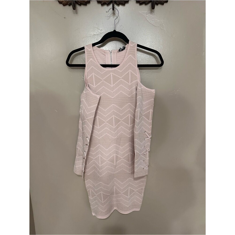 Parker New York geometric knit Bodycon Cold-Shoulder Blush Dress Size XS